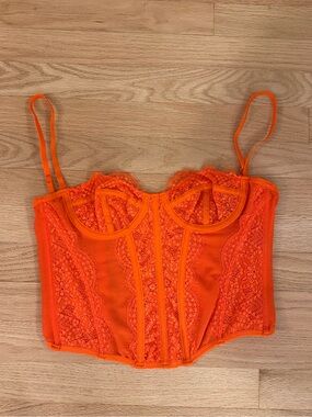 Urban Outfitters Bright Orange Lace Bustier Crop Top